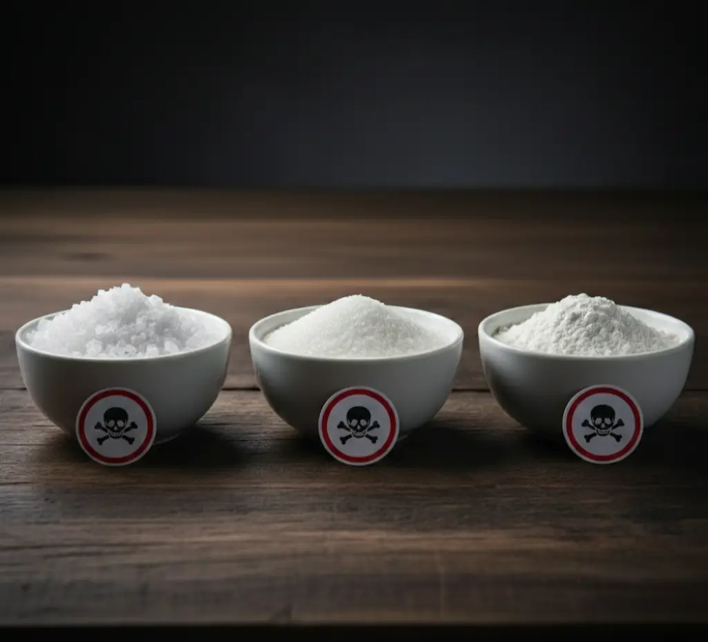 रसोई के 3 सफेद जहर -: नमक, चीनी और मैदा की कटोरियाँ